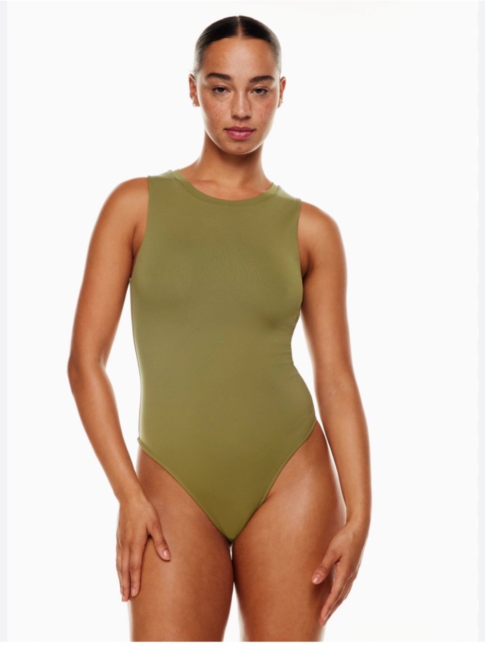 Aritzia Babaton Contour Bodysuit Size L Olive Green Sleeveless